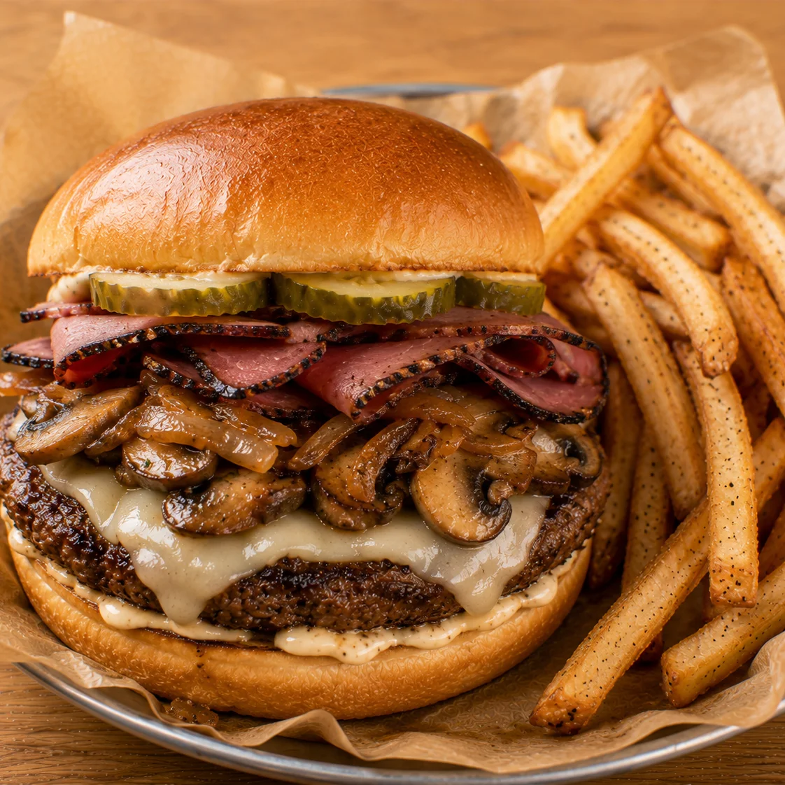 Mushroom Swiss Burger — American